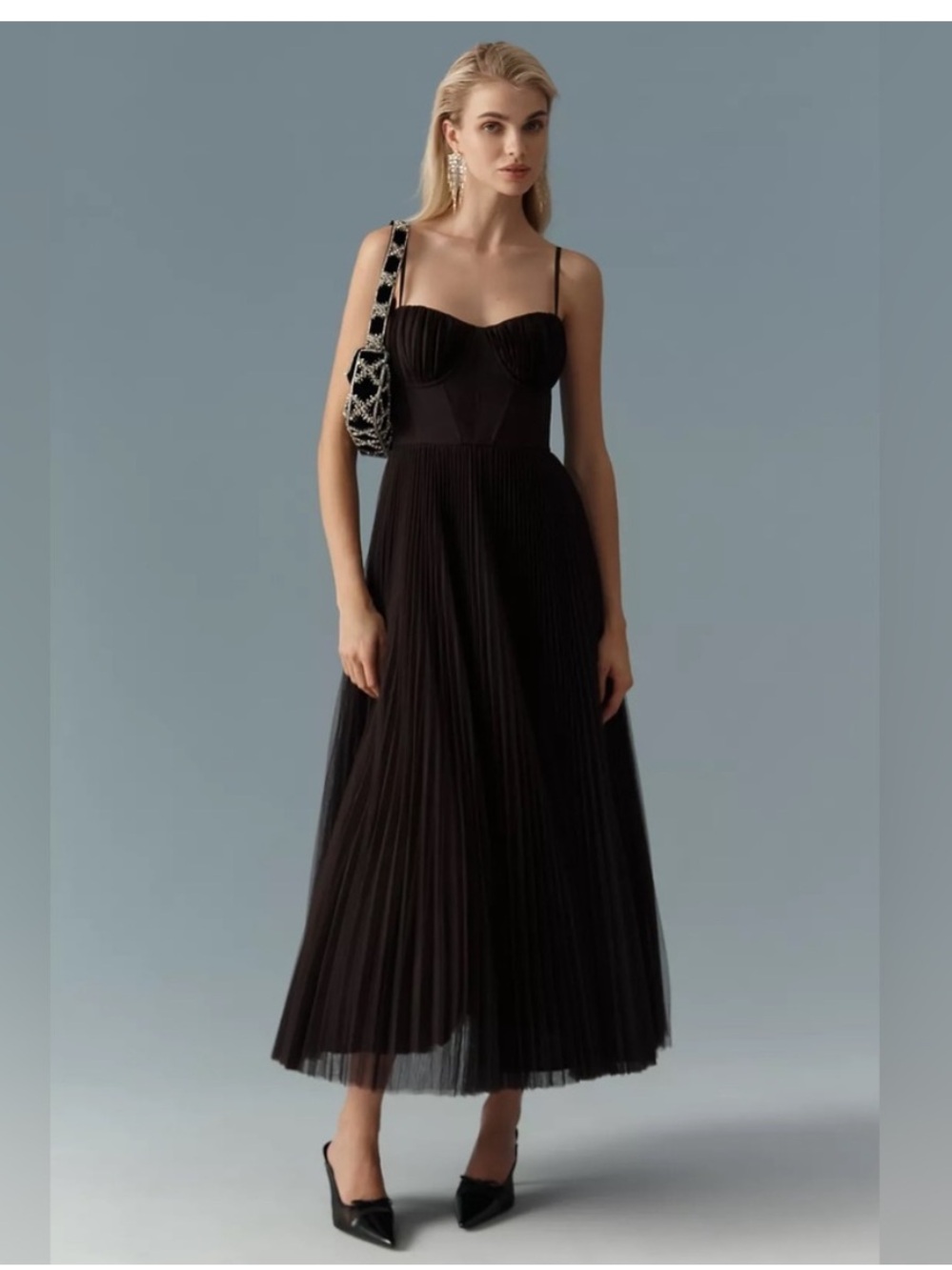 Anthropologie Espresso Brown Pleated Maxi Dress